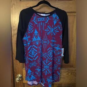 LuLaRoe Randy Shirt Baseball T 3/4 Sleeve Raglan Crew Neck Black Maroon XL NWT